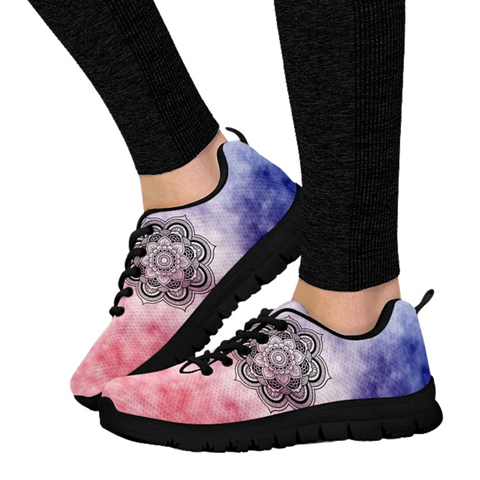 Image of Colorful Tie Dye Black Mandala Custom Shoes, Shoes,Training Shoes, Mens, Kids Shoes, Colorful,Artist Low Top Shoes, Shoes,Running Womens