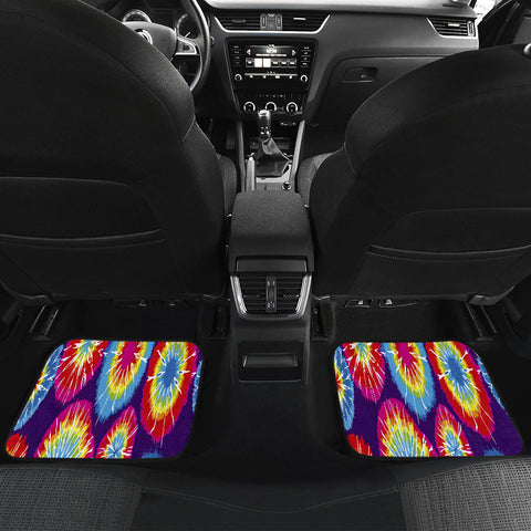 Image of Colorful Tie Dye Hippie Abstract Art Car Mats Back/Front, Floor Mats Set, Car