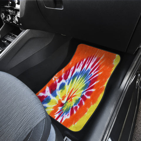 Image of Colorful Tie Dye Spiral Abstract Art Car Mats Back/Front, Floor Mats Set, Car