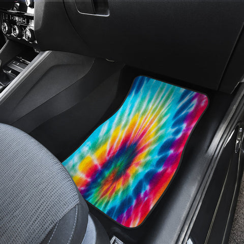 Image of Colorful Tie Dye Spiral Abstract Art Hippie Car Mats Back/Front, Floor Mats Set,