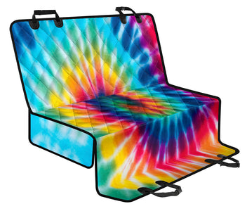 Hippie Tie-Dye Spiral Car Back Seat Cover, Abstract Art Pet Protector, Groovy Car Accessories