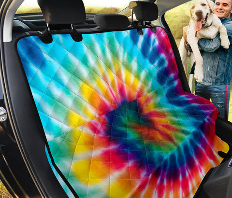 Image of Hippie Tie-Dye Spiral Car Back Seat Cover, Abstract Art Pet Protector, Groovy Car Accessories