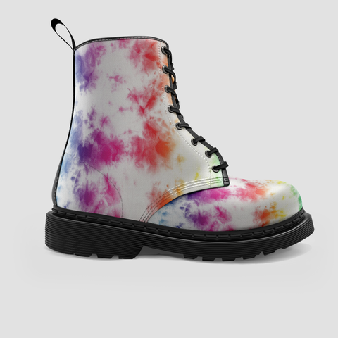 Image of Vibrant Tie Dye Swirl, Abstract Vegan Artisan Wo's Boots , Unique Handcrafted