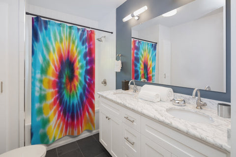 Image of Colorful Tie Dye Swirl Rainbow Multicolored Shower Curtains, Water Proof Bath