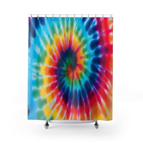Image of Colorful Tie Dye Swirl Rainbow Multicolored Shower Curtains, Water Proof Bath