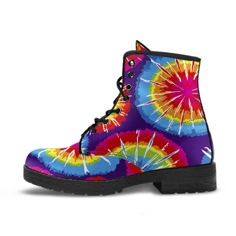 Image of Colorful Tie Dye Hippie Women's Vegan Leather Boots, Abstract Fashion