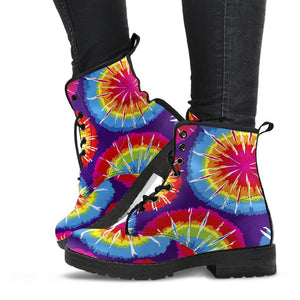 Colorful Tie Dye Hippie Women's Vegan Leather Boots, Abstract Fashion