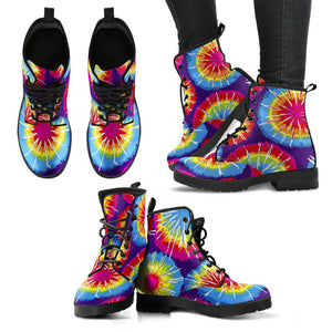 Colorful Tie Dye Hippie Women's Vegan Leather Boots, Abstract Fashion