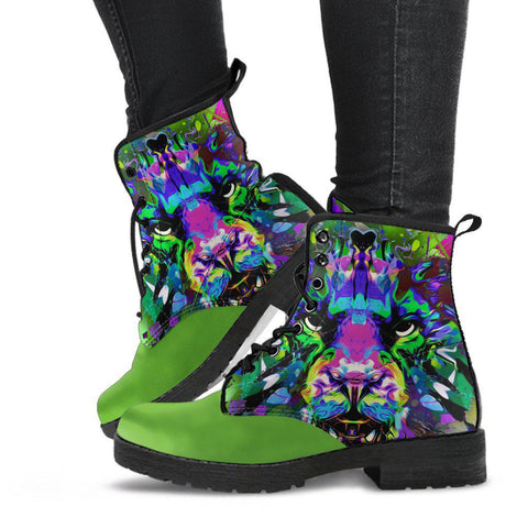 Image of Green Colorful Tiger Nature Women's Vegan Boots, Wildlife Design,
