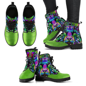 Green Colorful Tiger Nature Women's Vegan Boots, Wildlife Design,