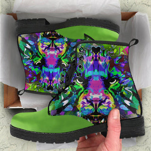 Green Colorful Tiger Nature Women's Vegan Boots, Wildlife Design,
