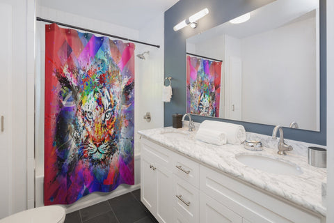 Image of Colorful Tiger Burst Multicolored Shower Curtains, Water Proof Bath Decor | Spa