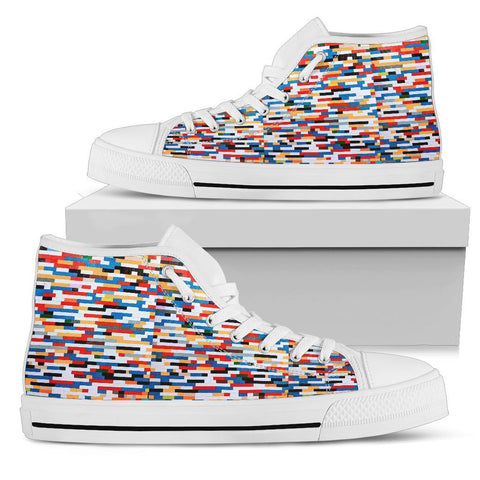 Image of Colorful Tiles Pattern Women's High,Tops, Canvas Shoes, Quality Hippie