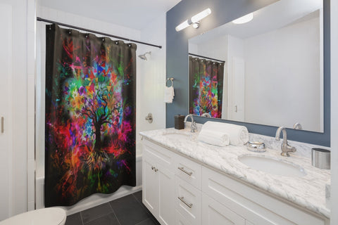 Image of Colorful Tree Of Life Floral Color Burst Multicolored Shower Curtains, Water