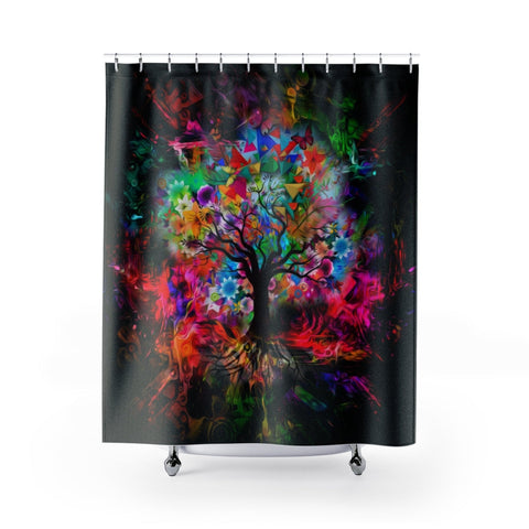 Image of Colorful Tree Of Life Floral Color Burst Multicolored Shower Curtains, Water
