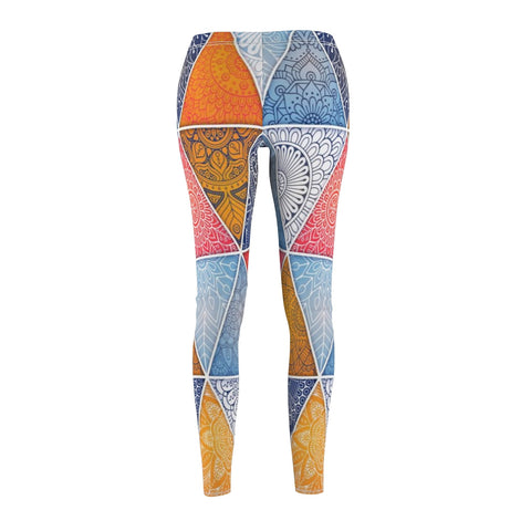 Image of Colorful Triangle Mosaic Multicolored Mandala Women's Cut & Sew Casual Leggings,