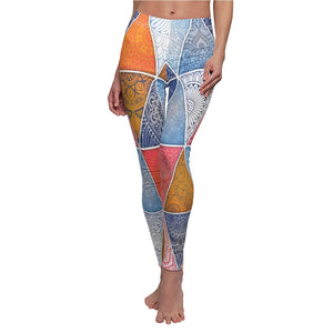 Colorful Triangle Mosaic Multicolored Mandala Women's Cut & Sew Casual Leggings,