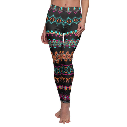 Image of Colorful Tribal Ethnic Multicolored Print Women's Cut & Sew Casual Leggings,