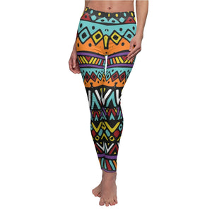 Colorful Tribal Ethnic Multicolored Women's Cut & Sew Casual Leggings, Yoga