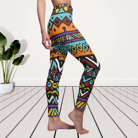 Image of Colorful Tribal Ethnic Multicolored Women's Cut & Sew Casual Leggings, Yoga