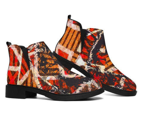 Image of Colorful Tribal Wolf Fashion Boots,Women's Boots,Leather Boots Women,Handmade Boots,Biker Boots,Vegan Leather,Rain Boots,Handmade Boots