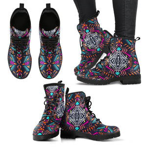 Colorful Tribal Womens Leather Boots, Vegan Leather,Handcrafted Boots Rain Boots,Hippie,Combat Style Boots,Emo Punk Boots,Goth Winter Boots