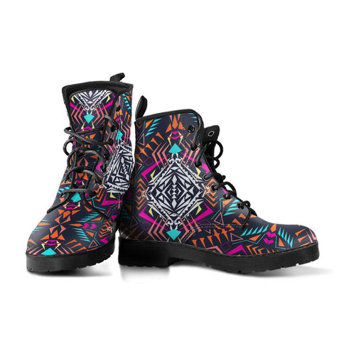 Image of Colorful Tribal Womens Leather Boots, Vegan Leather,Handcrafted Boots Rain Boots,Hippie,Combat Style Boots,Emo Punk Boots,Goth Winter Boots