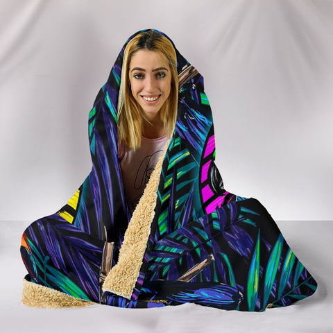 Image of Colorful Tropical Parrot Blanket,Sherpa Blanket,Bright Colorful, Hooded blanket,Blanket with Hood,Soft Blanket,Hippie Hooded Colorful Throw