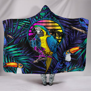 Colorful Tropical Parrot Blanket,Sherpa Blanket,Bright Colorful, Hooded blanket,Blanket with Hood,Soft Blanket,Hippie Hooded Colorful Throw