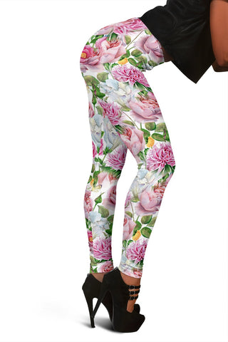 Image of Colorful Vintage Floral Low Rise Capri Leggings,Womens Leggings,Yoga Pants, Polyester Spandex Tights, Activewear Leggings,Womens Leggings