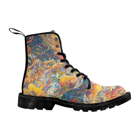 Image of Colorful Vintage Mystical Creatures Womens Boot, Custom Boots,Boho Chic Boots,Spiritual Lolita Combat Boots