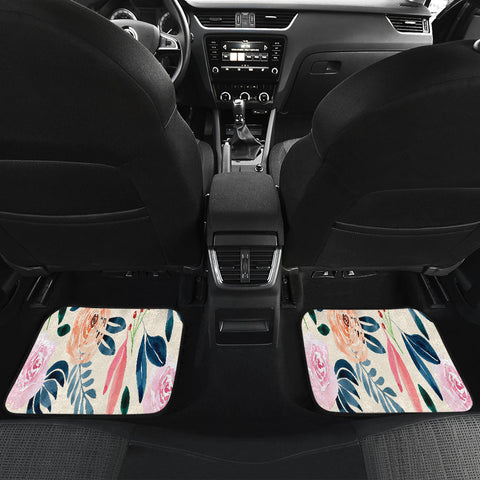 Image of Colorful Watercolor Floral Flowers Car Mats Back/Front, Floor Mats Set, Car Accessories
