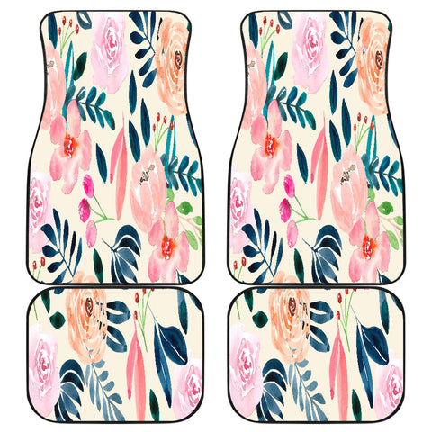 Image of Colorful Watercolor Floral Flowers Car Mats Back/Front, Floor Mats Set, Car Accessories
