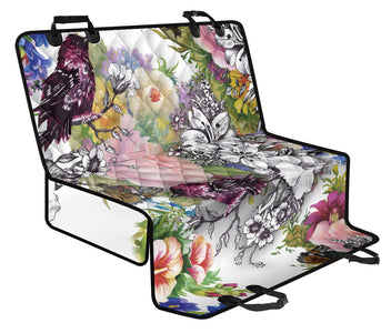 Bird and Floral Design Car Back Seat Pet Cover, Watercolor Artwork, Seat