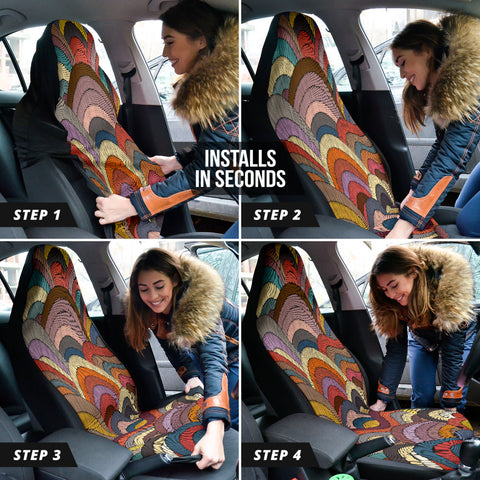 Image of Colorful Wavy Bohemian Print Car Seat Covers, Front Seat Protectors, Abstract