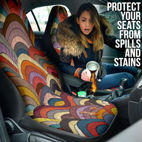 Image of Colorful Wavy Bohemian Print Car Seat Covers, Front Seat Protectors, Abstract