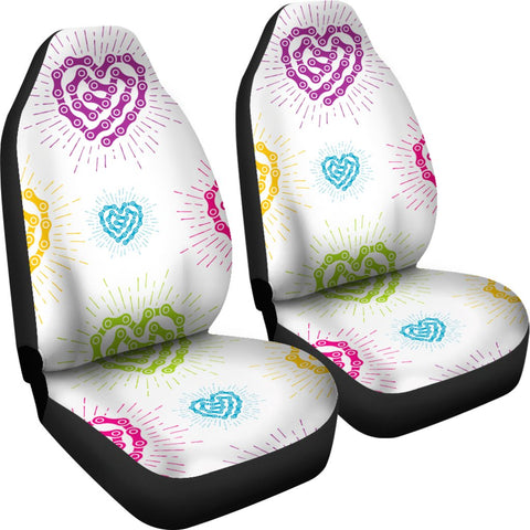 Image of Colorful White Chained Heart 2 Front Car Seat Covers Car Seat Covers,Car Seat Covers Pair,Car Seat Protector,Car Accessory,Front Seat Covers
