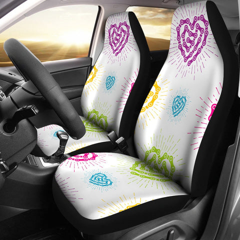 Image of Colorful White Chained Heart 2 Front Car Seat Covers Car Seat Covers,Car Seat Covers Pair,Car Seat Protector,Car Accessory,Front Seat Covers