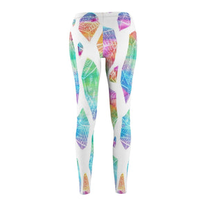 Colorful White Gems Crystal Rock Multicolored Women's Cut & Sew Casual Leggings,