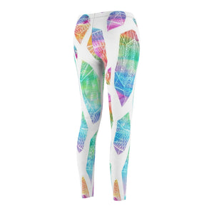 Colorful White Gems Crystal Rock Multicolored Women's Cut & Sew Casual Leggings,