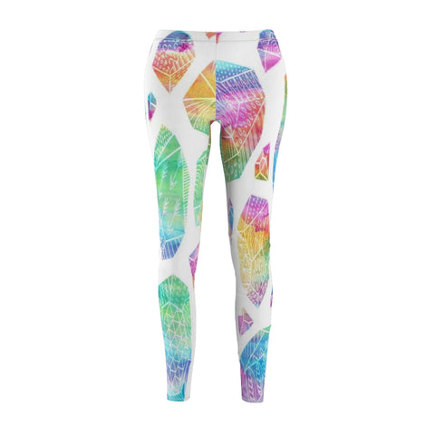 Image of Colorful White Gems Crystal Rock Multicolored Women's Cut & Sew Casual Leggings,