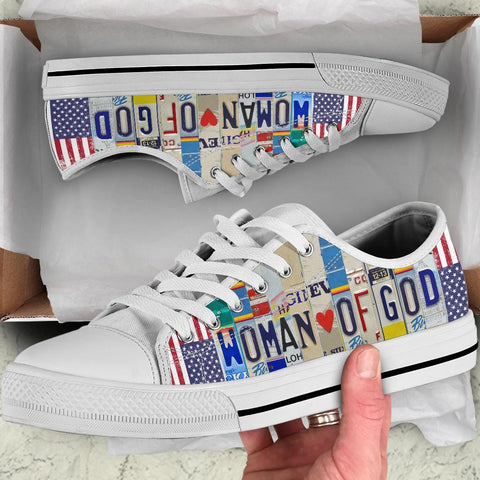 Image of Colorful Woman of God Low Top Canvas Shoes for Women, Multicolored Streetwear,