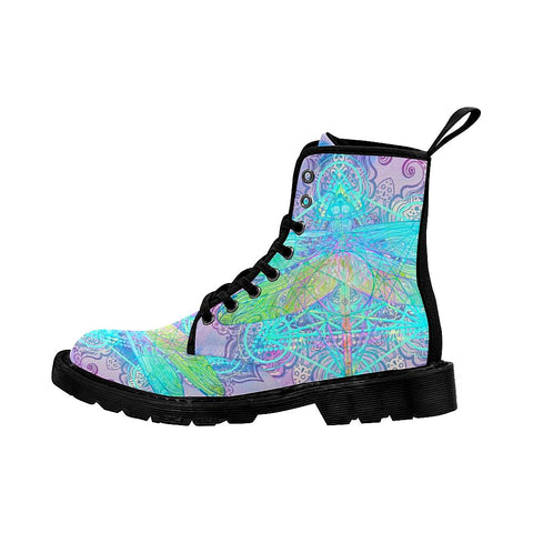 Image of Colorful Womens Dragonfly Boots, Lolita Combat Boots,Hand Crafted,Multi Colored,Streetwear,Comfort Boots