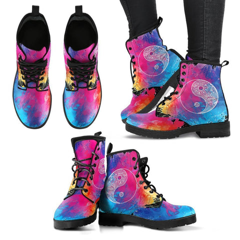 Image of Yin Yang Colorful, Vegan Leather Women's Boots, Leather Boots Women,