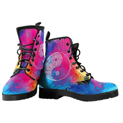 Image of Yin Yang Colorful, Vegan Leather Women's Boots, Leather Boots Women,
