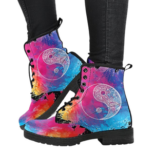 Yin Yang Colorful, Vegan Leather Women's Boots, Leather Boots Women,