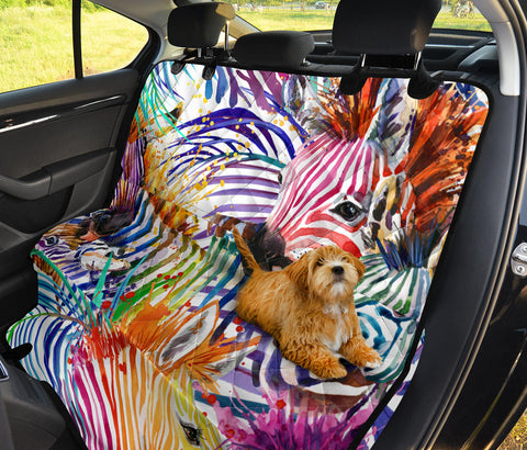 Image of Zebra Print Back Seat Pet Cover, Vibrant Colorful Design, Car Seat Protector, Abstract Art Car Accessories
