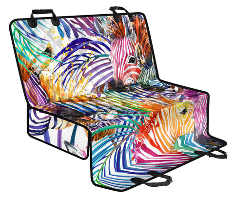 Image of Zebra Print Back Seat Pet Cover, Vibrant Colorful Design, Car Seat Protector, Abstract Art Car Accessories