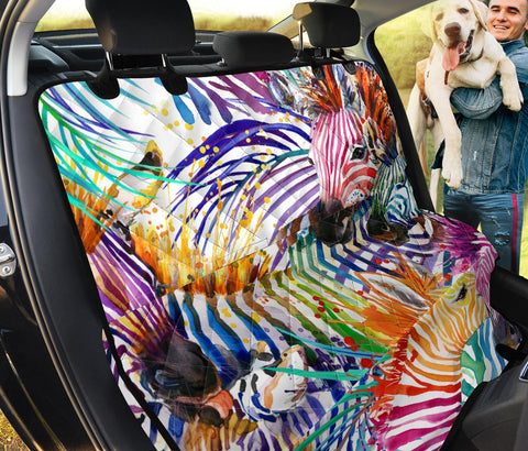 Image of Zebra Print Back Seat Pet Cover, Vibrant Colorful Design, Car Seat Protector,