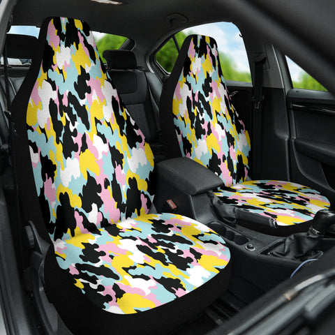 Image of Abstract Camouflage Car Seat Covers, Colorful Front Seat Protectors Pair, Auto